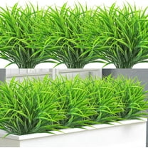 10 Bundles Artificial Plants Outdoor Fake Grass Greenery Stems UV Resistant Faux Plastic Plants Shrubs for Spring Summer Home Garden Pathway Window Box Front Porch Decor, Green