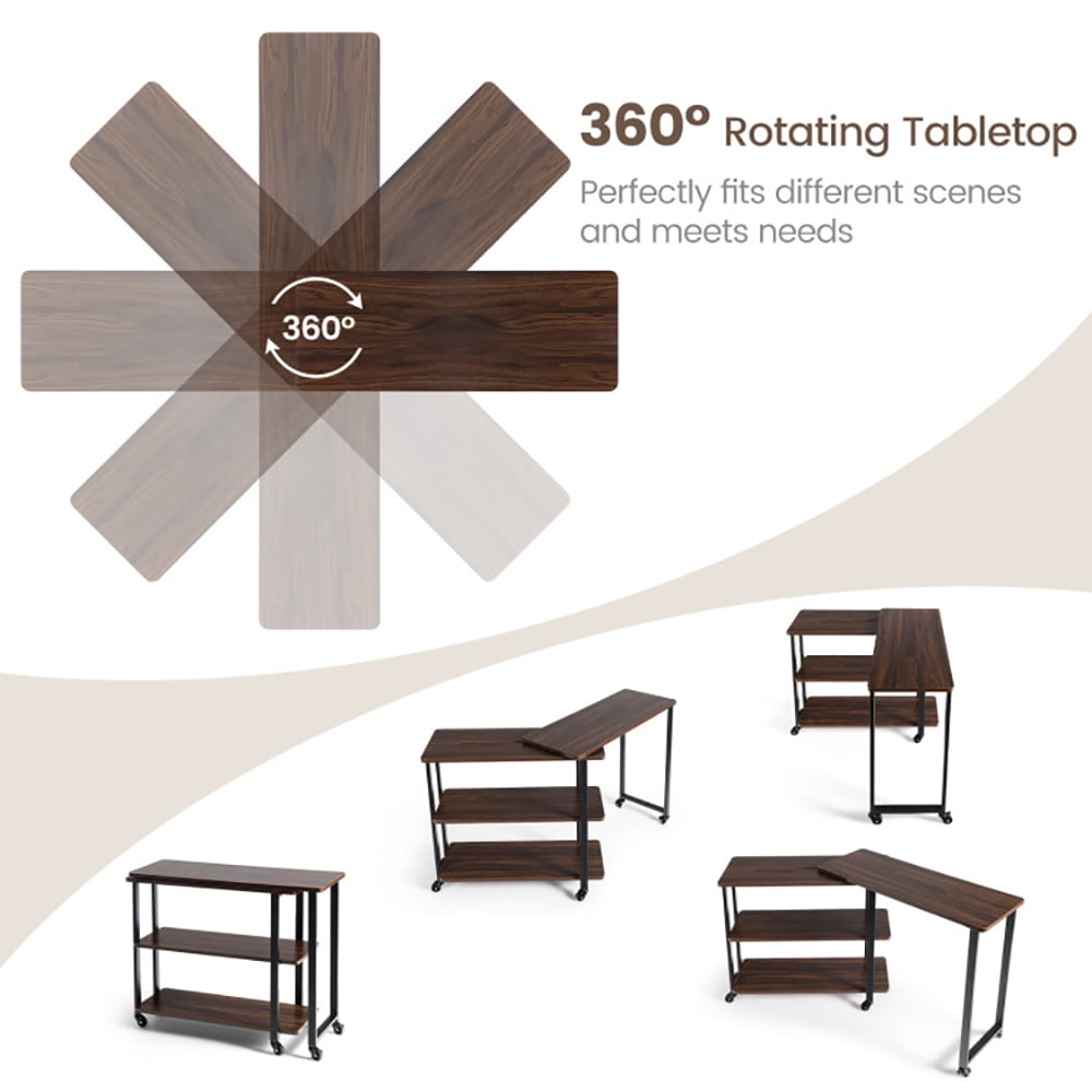 Finihen 360° Free Rotating Sofa Side Table, Couch Table, Snack Table, Rotating Sofa Side Table with Storage Shelves and Wheels, for Home, Office, Walnut Finihen 360° Free Rotating Sofa Side Table, Couch Table, Snack Table, Rotating Sofa Side Table with Storage Shelves and Wheels, for Home, Office, Walnut