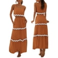 thumbnail image 6 of Baywell Womens 2024 Summer Two Piece Vacation Beach Outfits Dressy Sleeveless Cropped Tank Tops and High Waisted Long Maxi Skirt Sets Light Brown S, 6 of 8
