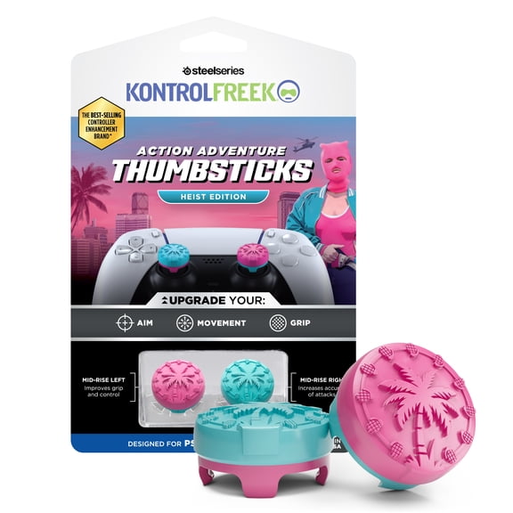 KontrolFreek Performance Thumbsticks - Heist Edition - For Playstation 4 and Playstation 5 Controller - Blue and Pink