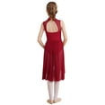 thumbnail image 2 of iEFiEL Kids Girls Modern Lyrical Dance Leotard Dress Sleeveless Rhinestone High-Low Hem Dancewear Modern Contemporary Dance Dress Burgundy 10, 2 of 7