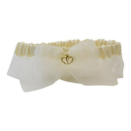 Ivory Bridal Garters - Womens Bridal Wedding Faux Rhinestone Hearts Organza Satin Bow Garter