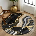 thumbnail image 3 of Black Marble Round Rug 5ft Washable Circle Kitchen Rugs Non Slip Grey Gold Texture Vintage Farmhouse Art Large Area Rug Indoor Floor Carpet for Bedroom Living Room Home Office Dining Room Nursery, 3 of 8