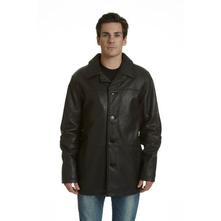 excelled men's big and tall four-button lambskin leather car coat, black,