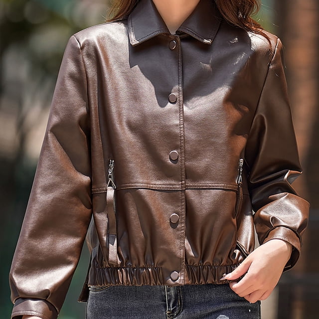 Chaquetas y abrigos de piel sintética de manga larga sin capucha para mujer - Abrigo informal de manga larga estilo traje chaqueta de piel para mujer