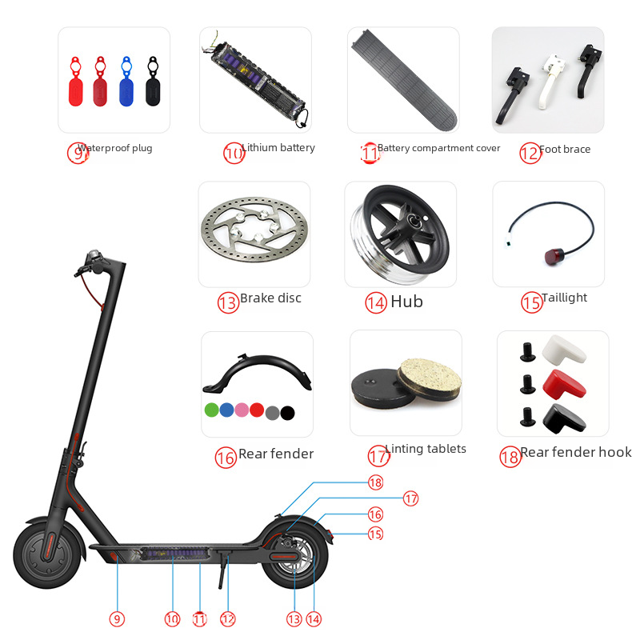 Juego completo de accesorios para patinete eléctrico M365, gancho de absorción de impactos, guardabarros delantero y trasero, pegatinas reflectantes, cubierta lateral