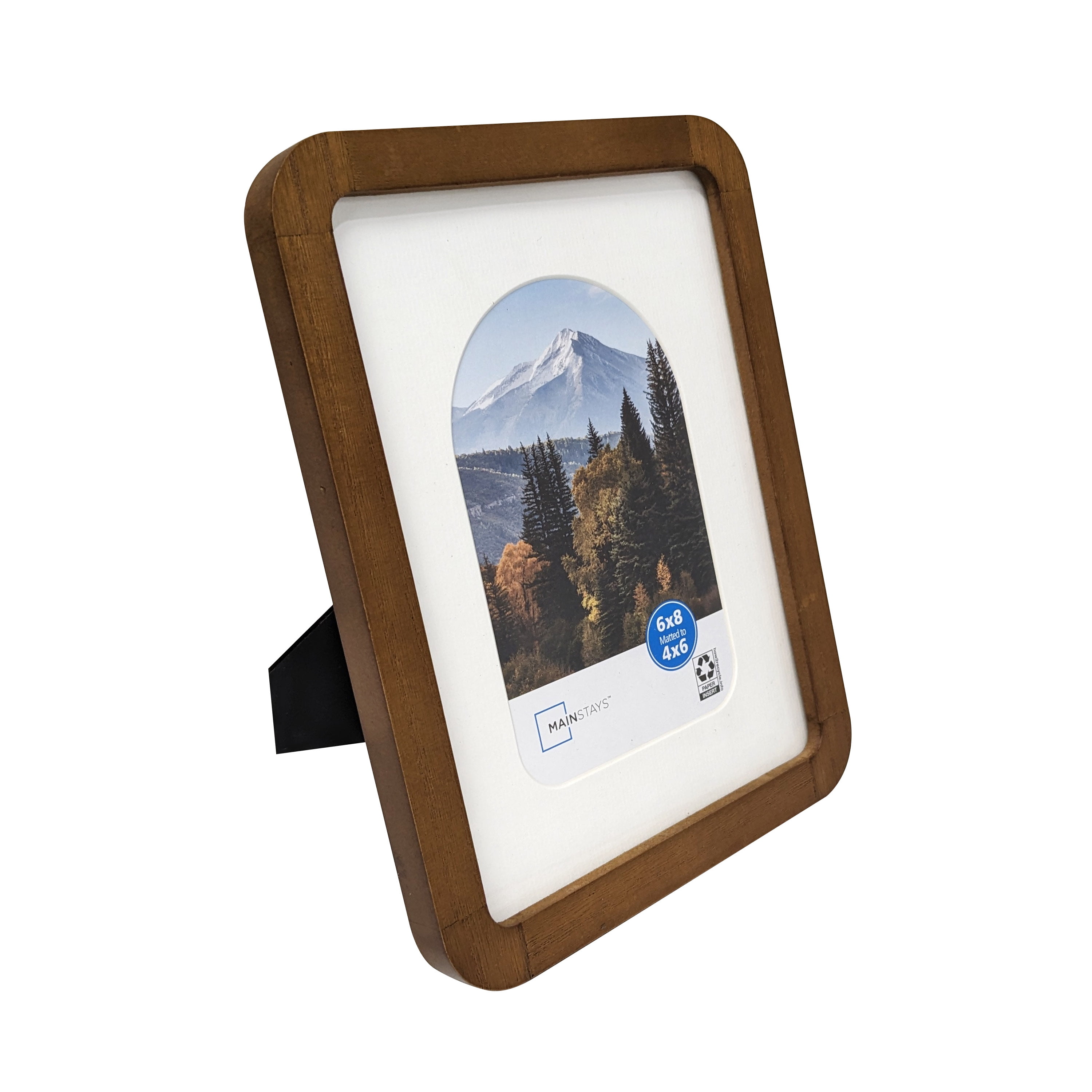 (2 pack) Mainstays – 4x6 Picture Frame – Walnut Wood Finish Mattted Rounded Corners Tabletop Photo Frame