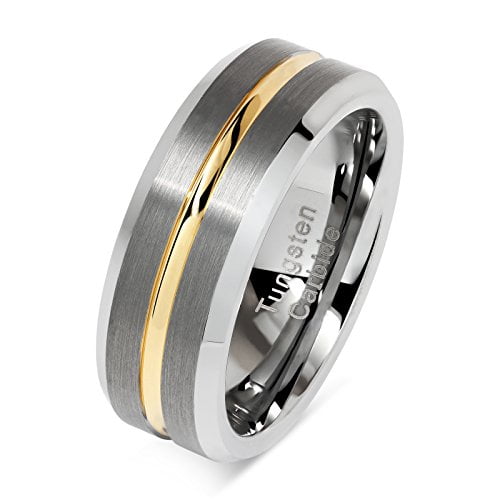 100s Jewelry Tungsten Rings For Men Two Tone Silver Wedding Bands Gold Grooved Matte Finish Size 8 16 Walmart Com Walmart Com
