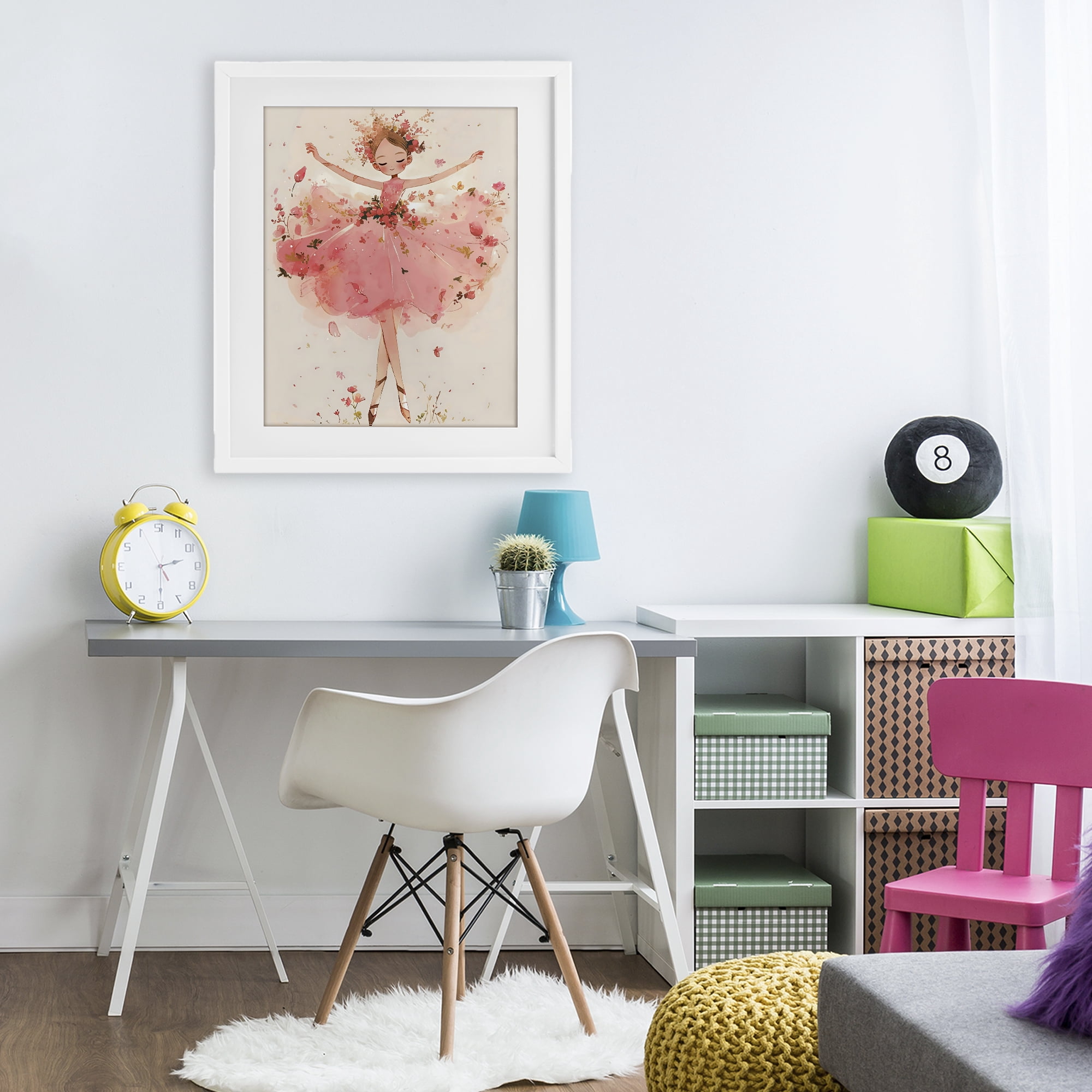 Stupell Industries Pink Floral Dress Ballerina White Framed Print Under Glass, design by Creative Studio
