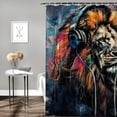 thumbnail image 2 of Lion headphones digital painting  Bathroom Decor Set , multi size Colorful Luxurious Graphic Print Polyester Fabric Fashion Bathroom Decor Sets with Hooks Washable shower curtain  Bathroom Showe, 2 of 7