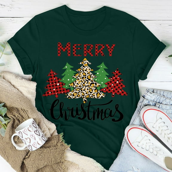 OKBOP White Tops,Casual Round Neck Short-Sleeved Christmas Tree Printed T-Shirt Top Short Sleeve Blouses For Women Pumpkin Shirt