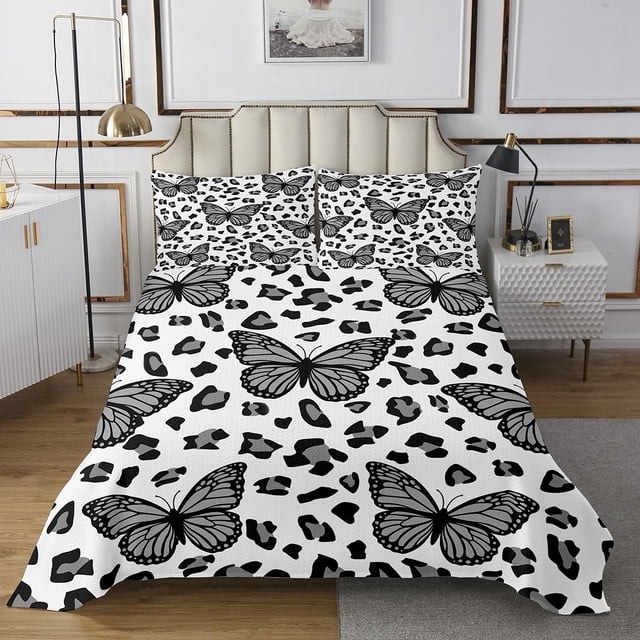 Erosebridal Kawaii Butterfly Coverlet Set Twin, Cheetah Print Bedding Set, Rustic Animal Decor, 2-Piece