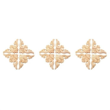 12Pcs 6x6cm European Style Wood Carved Corner Onlay Applique Furniture Unpainted Door Decor