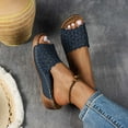 thumbnail image 5 of Women Slippers with Arch Support Wedge Thick Sole Hollow Open Toe Slip-on Slides Women Footwear Beach Vacation Holiday Vintage FashionNavy 7, 5 of 9