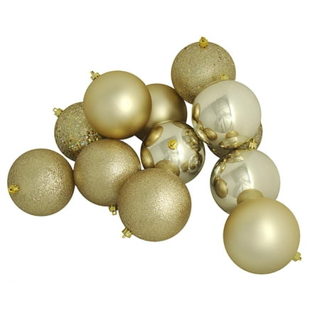 12ct Champagne Shatterproof 4-Finish Christmas Ball Ornaments 4