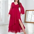 thumbnail image 2 of ZQUUVOU Women's V Neck Dresses With Sleeves Chiffon A Line Formal Dress Long With Slit Burgundy, 2 of 8