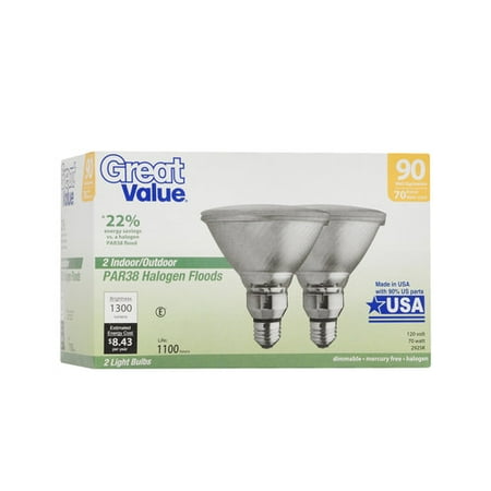 Great Value Par38 Halogen Flood Light Bulbs 70w 90w Equivalent 2 Great Value Par38 Halogen Flood Light Bulbs 70w 90w Equivalent 2 Count
