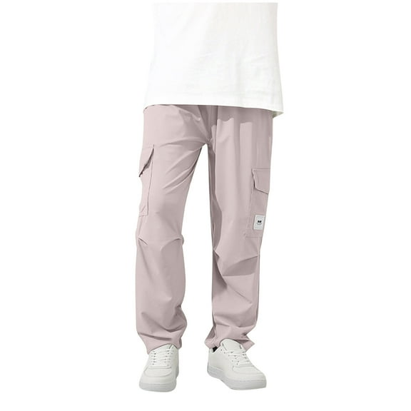 Childrens Cargo Pants Fashion Casual Elastic Waist Drawstring Joggers Trousers Solid Color Loose Sports Pant with Pockets Pink 4-5Years