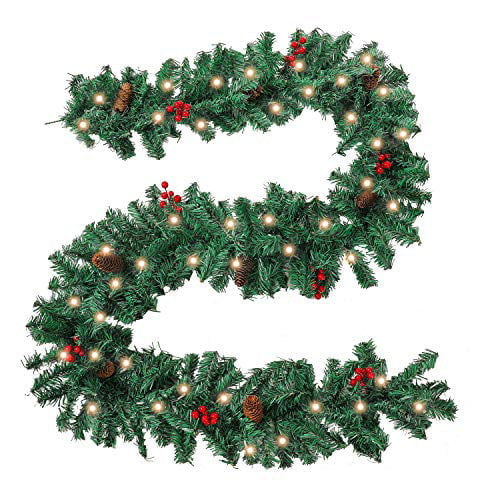 9ft 18ft Pre Lit Christmas Garland LED Lights Xmas Decoration Fireplace Wreath 