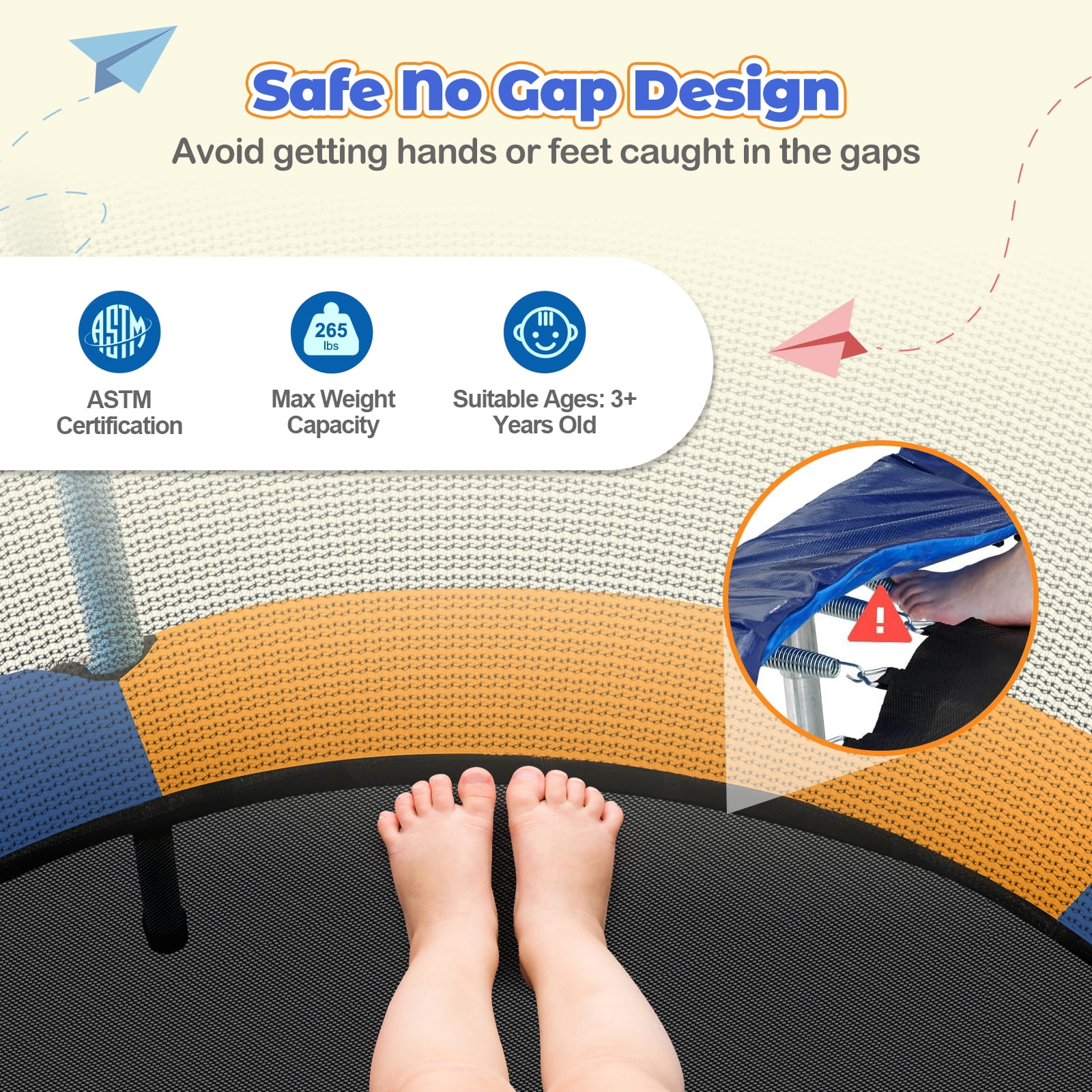 Infans 48"Toddler Trampoline for Kids with Safety Enclosure Net Heavy-duty Frame Orange