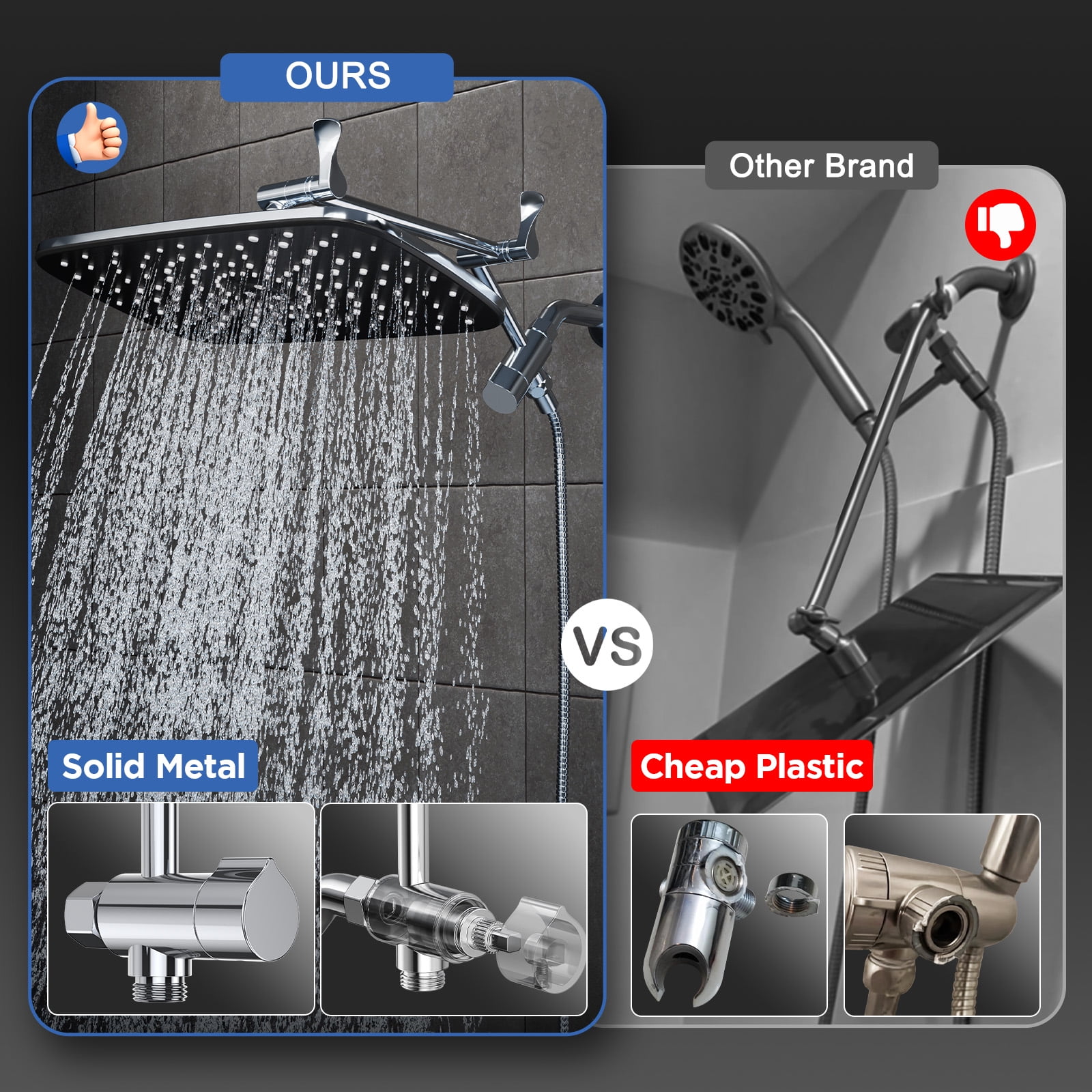 Veken Wide Rain Shower Head with Handheld, High Pressure Rainfall Showerhead Combo with Arm for Bathroom Accessories, Home Decor, Detachable Dual Shower with Multi Modes Handheld Spray, Silver Chrome