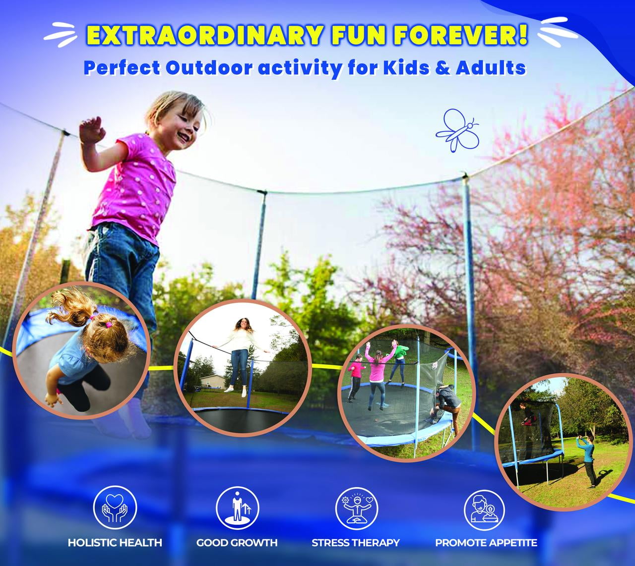 Machrus Upper Bounce 10 FT Round Trampoline Set with Safety Enclosure System – Backyard Trampoline - Outdoor Trampoline for Kids - Adults