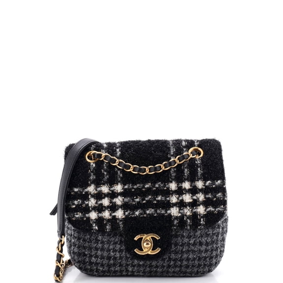 Pre-Owned CC Square Zip Flap Bag Quilted Tweed Mini By Rebag