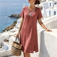 thumbnail image 4 of ClodeEU Women's Round Neck Short Sleeve Side Slit Midi Dress,Solid Color Casual Summer Dress Watermelon Red,Women's Plus M, 4 of 6