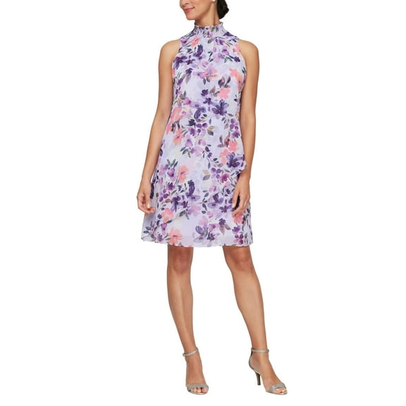 S.L. Fashions Women's Short Printed Sleeveless Dress, Size 18 Purple Multi