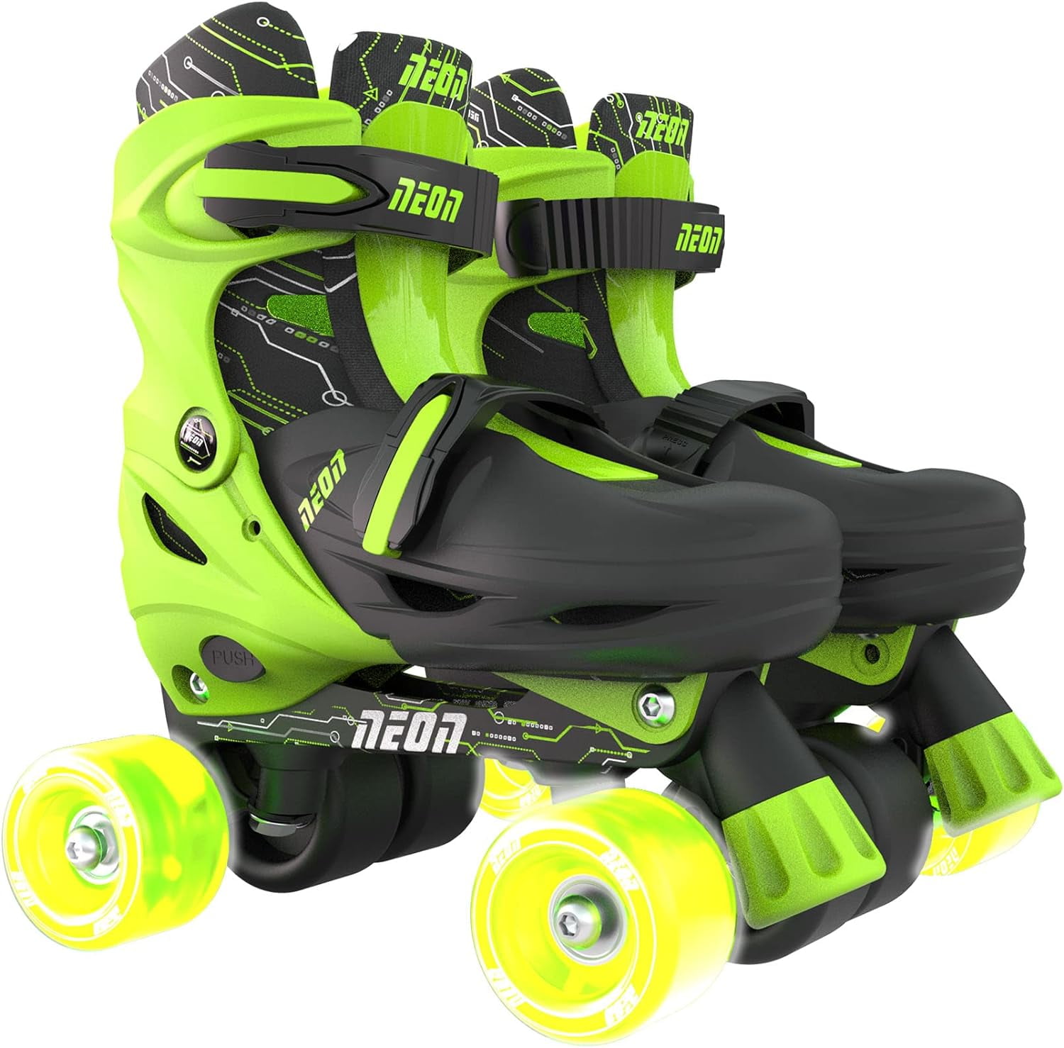 Yvolution Neon Roller Skates 2 in 1 Inline Skates and Quad - Girls and Boys Kids Skates, Size 12-2 Adjustable, One Pair, Green