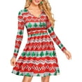 thumbnail image 1 of hirigin Women Christmas Flare Dress Elegant Long Sleeve V Neck Printed Short Swing Dress A-Line Cocktail Holiday Party Dress, 1 of 2