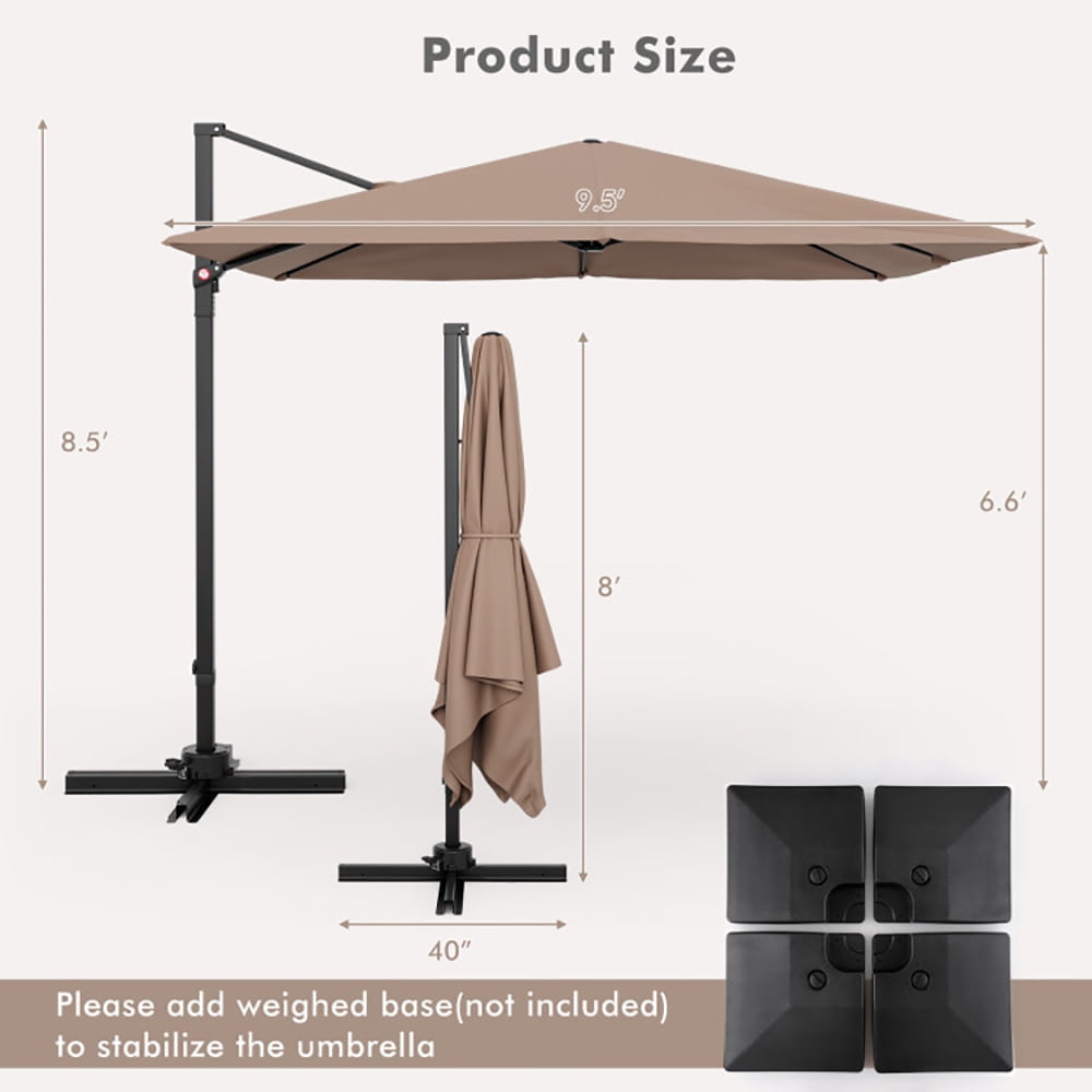 Aimee Lii 9.5 Feet Square Patio Cantilever Umbrella with 360° Rotation, Table Umbrella Outdoor for Patio Pool Beach, Coffee Aimee Lii 9.5 Feet Square Patio Cantilever Umbrella with 360° Rotation, Table Umbrella Outdoor for Patio Pool Beach, Coffee