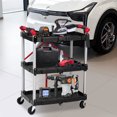 thumbnail image 2 of Collapsible 3-Tier Utility Cart - Heavy Duty Rolling Trolley with Lockable Wheels for Home/Office/Garage (56lb/Shelf, USA, 1-Pack), 2 of 7