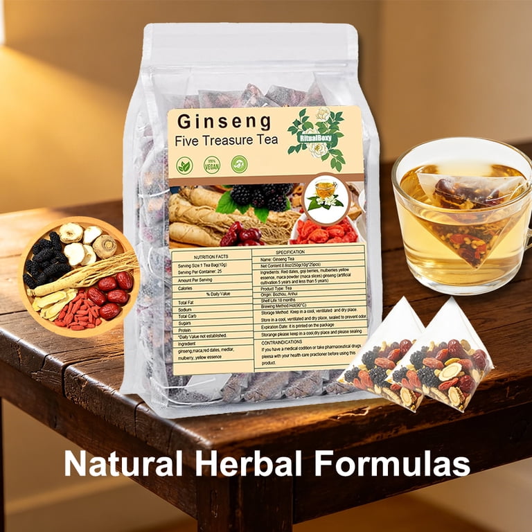 MindyLLL Ginseng Five Treasure Tea, 25 Bags, Herbal Blend