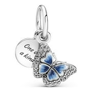 Pandora Blue Butterfly & Quote Double Dangle Charm Bracelet Charm Moments Bracelets - Stunning Women's Jewelry - Made with Sterling Silver, Cubic Zirconia & Enamel, No Gift Box