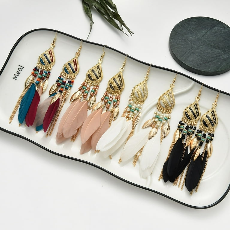 Bohemian feather earrings deals