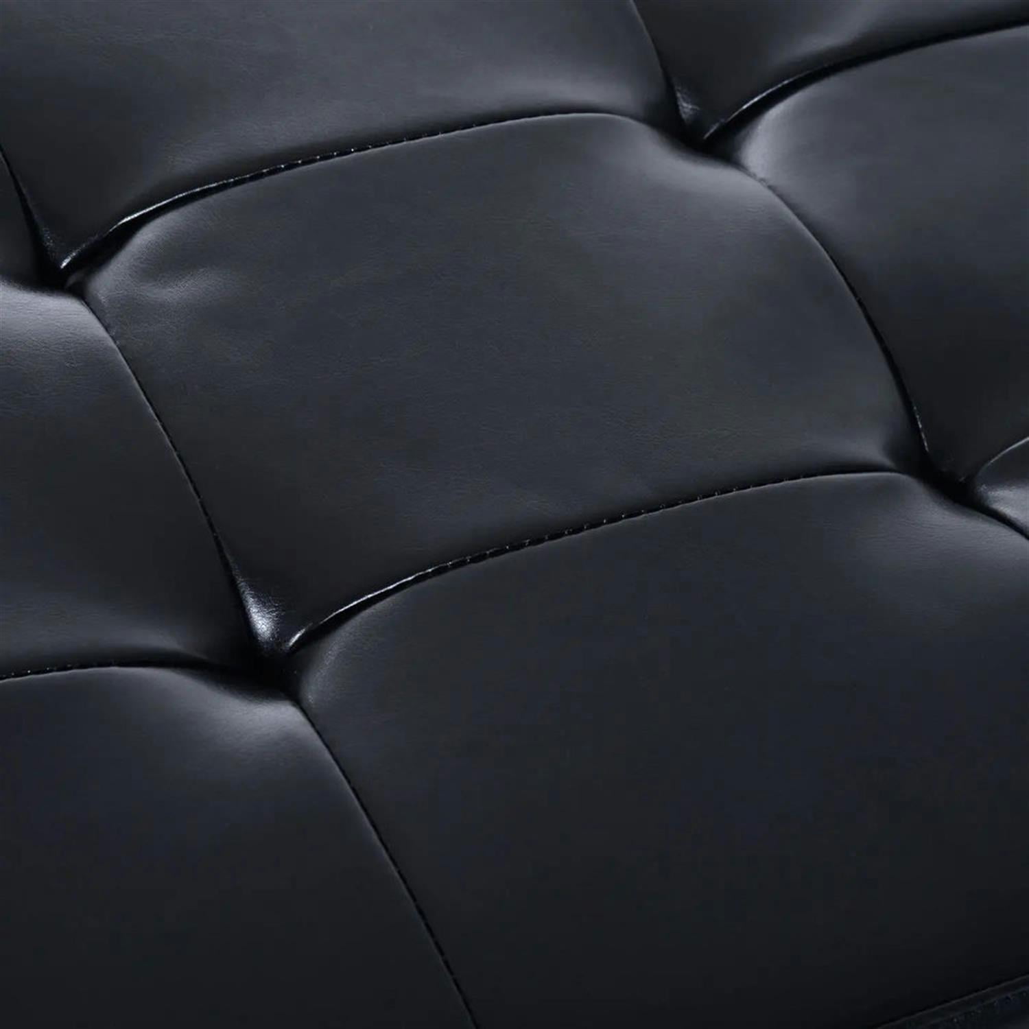 Demi Bonn Modern Storage Ottoman Bench with Shoe Rack, 44" Tufted Faux Leather, Space-Saving Footrest, Sturdy Bench, Black