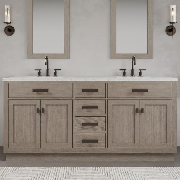 Water Creation Chestnut 72" Wood Double Bathroom Vanity in Gray/Bronze