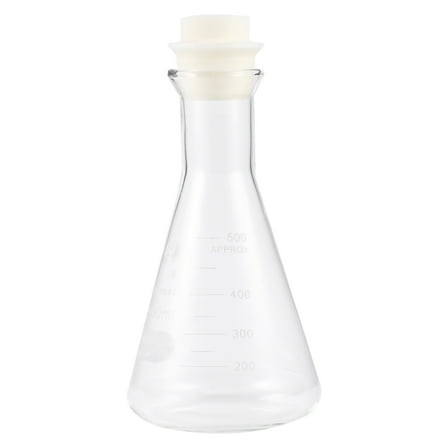 COSMOBETTY Glass Flask with Cork for Laboratory Students Chemistry Experiment Storage Use Transparent 500ml