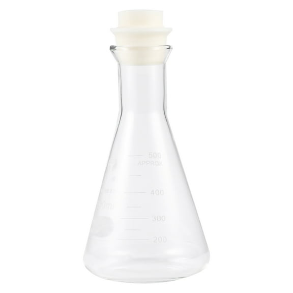 COSMOBETTY Glass Flask with Cork for Laboratory Students Chemistry Experiment Storage Use Transparent 500ml