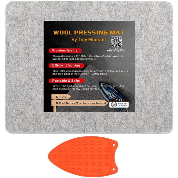 L Wool Pressing Mat 17x14" Pure New Zealand Press Pad with Silicone Iron Rest 