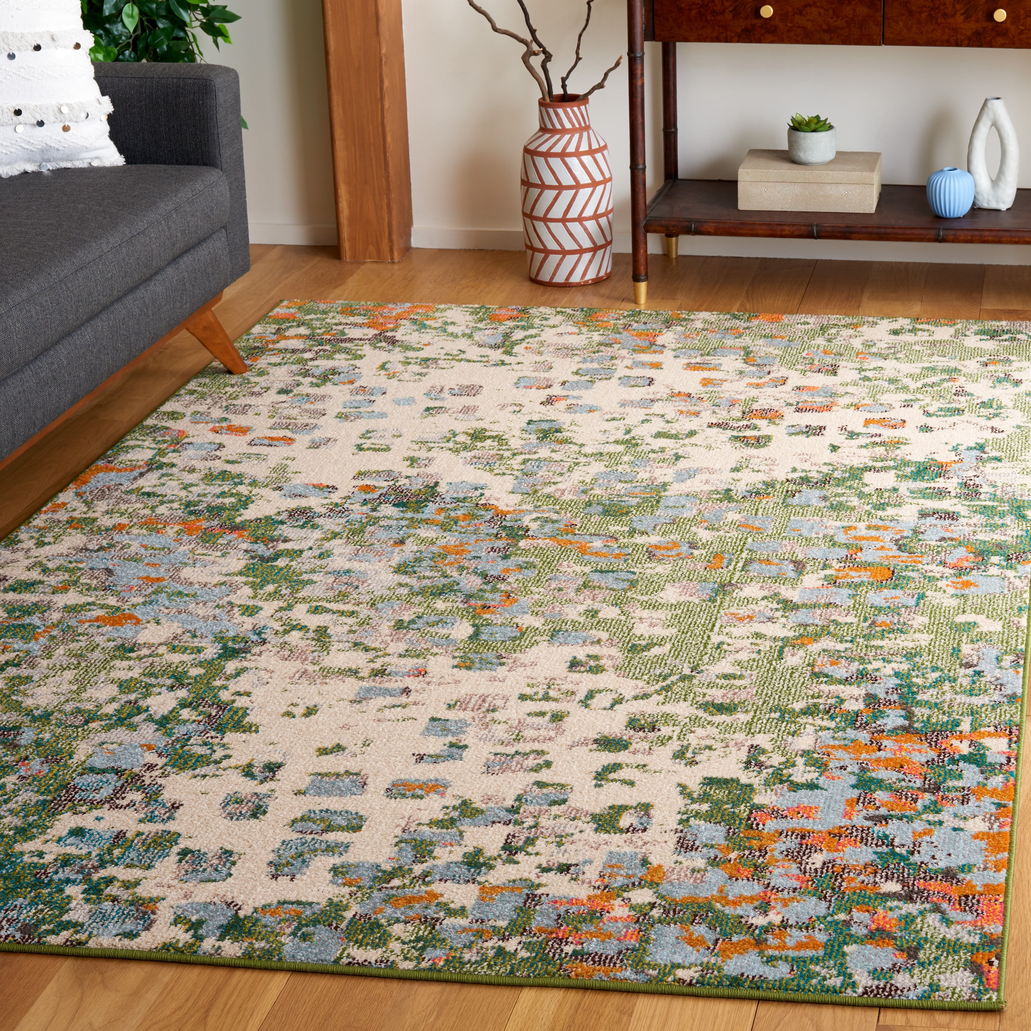 SAFAVIEH Monaco Driskoll Abstract Area Rug, Sage/Rust, 5'1" x 7'6"