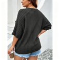 thumbnail image 4 of Plus Size Women Ribbed Knit T‑Shirt V‑Neck Half Sleeve Loose Casual Top, 4 of 6