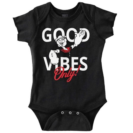 

Popeye The Sailor Man Good Vibes Only Romper Boys or Girls Infant Baby Brisco Brands 12M