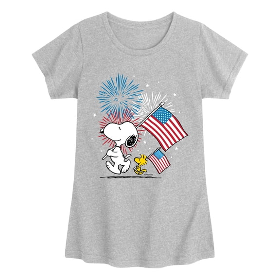 Peanuts - Snoopy Woodstock Flags - Youth Girls Fitted Short Sleeve T-Shirt
