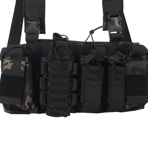 Bolsa De Aparejo De Pecho Chaleco de nylon Rig Bag Hombres Mujeres Holster Cintura para viajes de campamento (camuflaje negro) Likrtyny Para Estrenar
