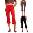 thumbnail image 3 of Pantalones capri para mujer, cintura elástica, largo 3/4, lisos/de lunares, cortos, para uso diario informal., 3 of 9