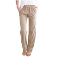 thumbnail image 2 of AKEGAMN Cotton and Elastic Waist Drawstring Long Solid Straight Casual Pants, Beige XXL, Size S-3XL, 2 of 5
