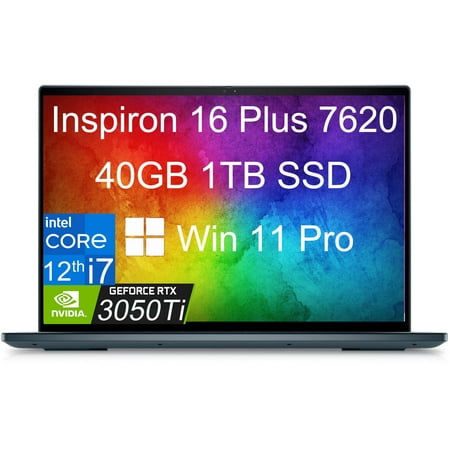 Dell Inspiron 16 Plus 7000 7620 16" 3K (Intel 12th Gen i7-12700H, 40GB RAM, 1TB SSD, GeForce RTX 3050 Ti 4GB) Workstation & Business Laptop, Backlit, Thunderbolt 4, FHD Webcam, Win 11 Pro, Dark Green