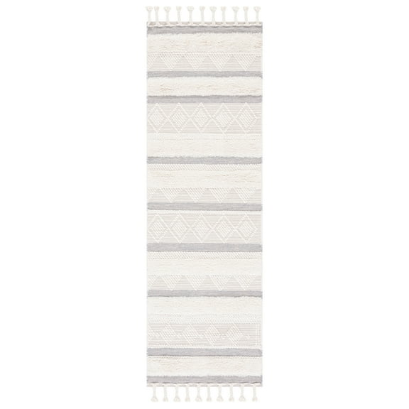 SAFAVIEH Kenya Winchester Striped Wool Runner Rug, Ivory/Grey, 2'3" x 8'